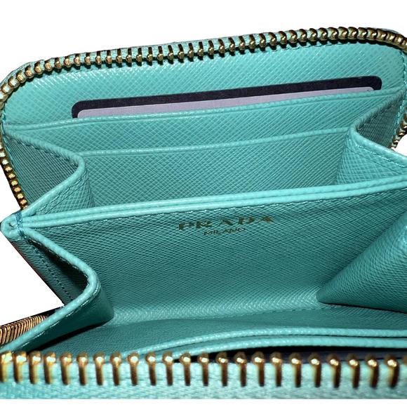 Prada Saffiano Leather Giada Turquoise Small Zip Cardholder - Picture 3 of 7
